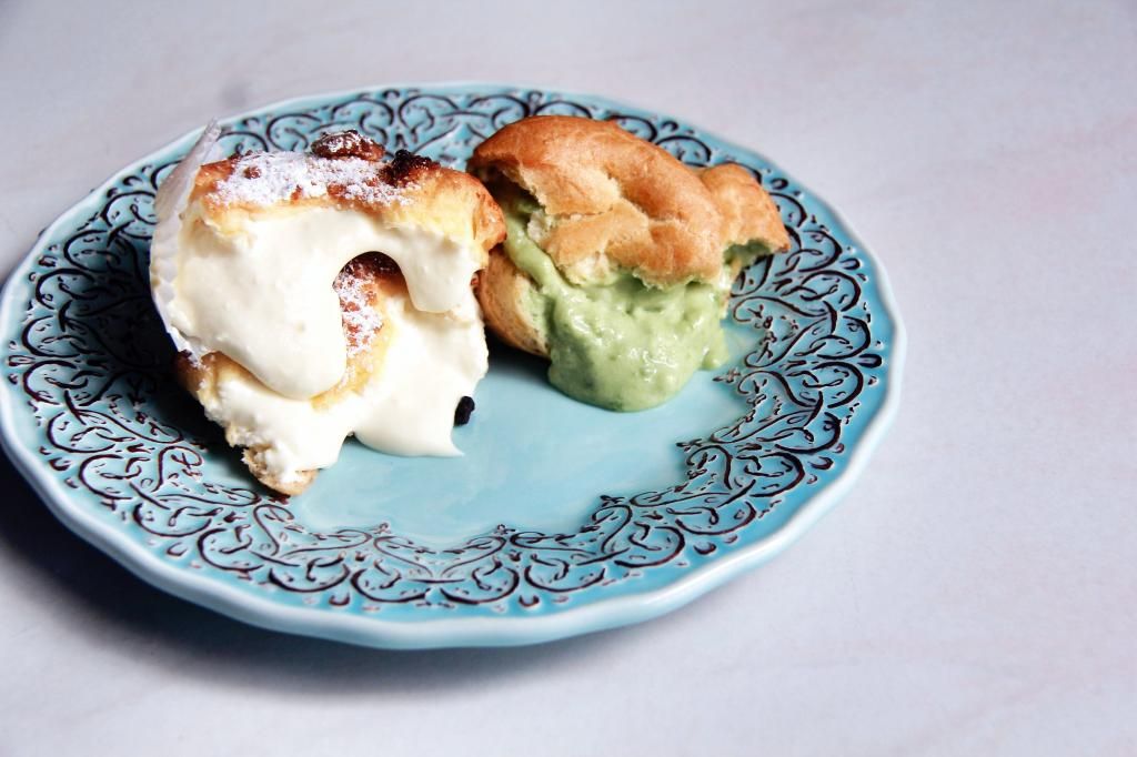 dessert - cheesecake (and matcha) choux puffs