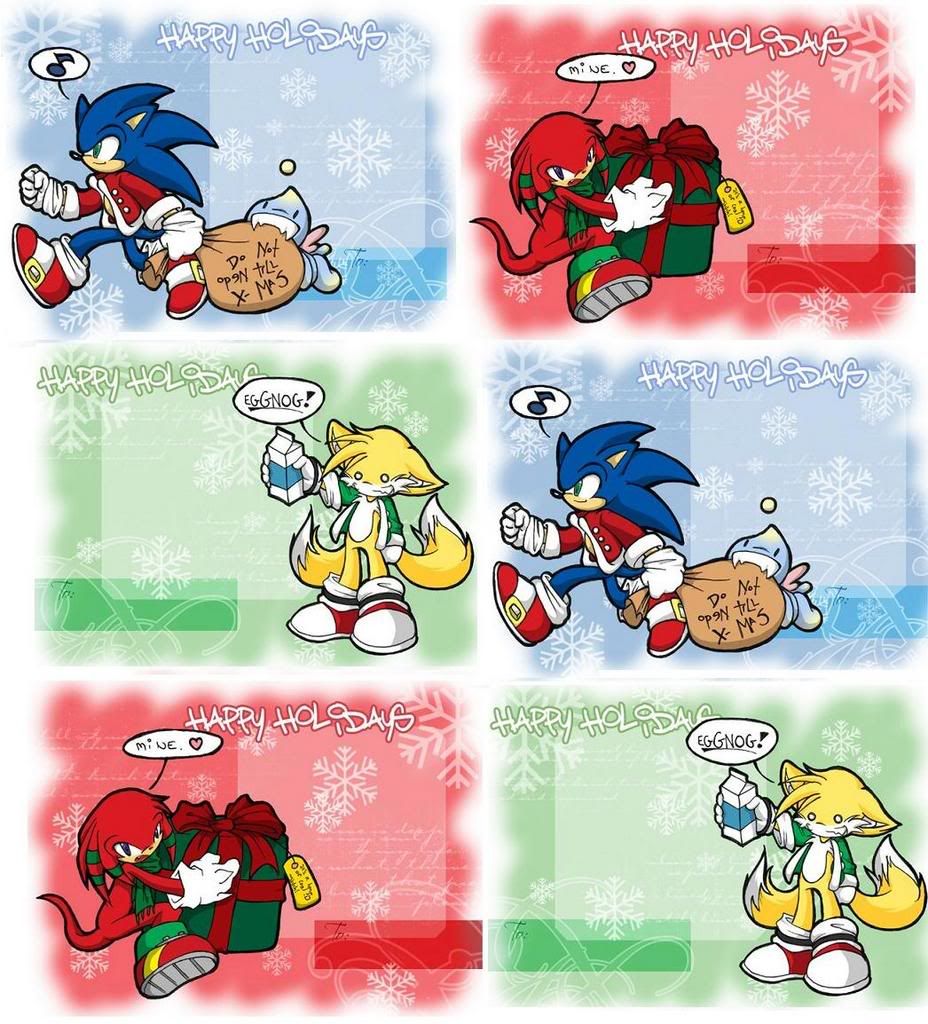 Sonic Tails N Knuckles Celebrate Christmas X2 Wallpaper Background Theme Desktop